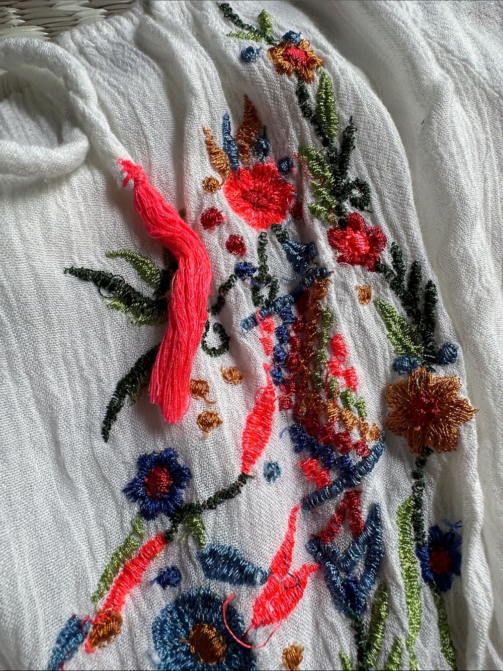 Shrinking Violet White Peasant Top with Multicolor Floral Embroidery - Picture 8 of 12